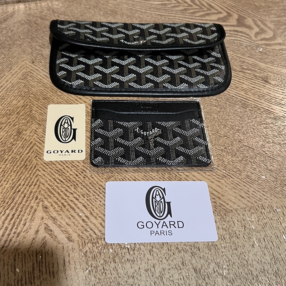 Lot of 2 Goyard Monochrome Patterned flat snap Pouch and credit card wallet